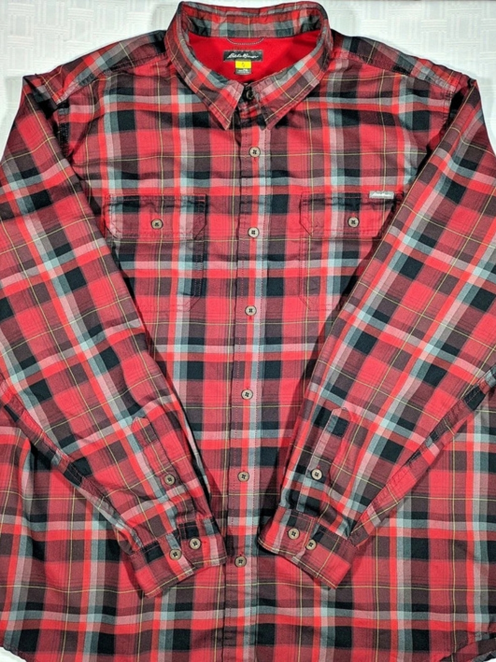 Eddie Bauer Men’s 2XL Plaid Button Down Shirt - Red & Gray